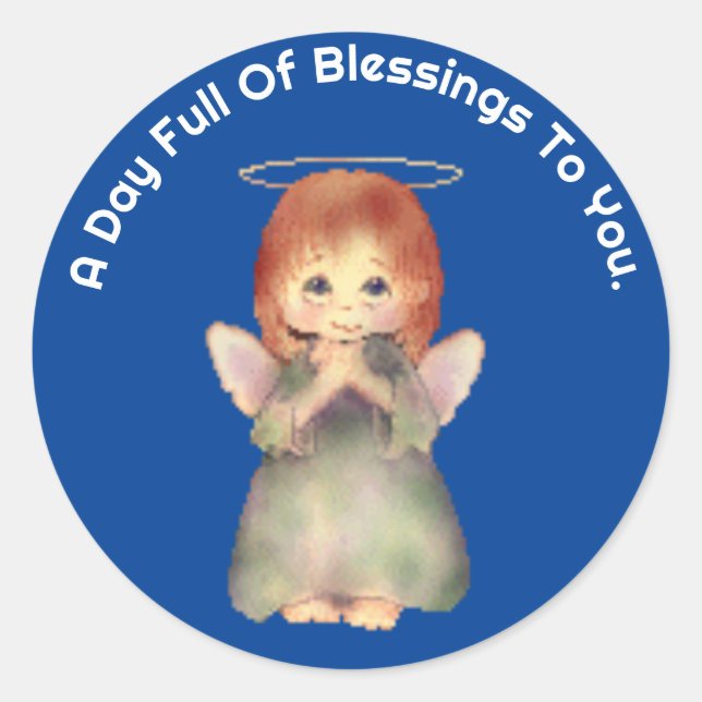 Cute Praying Angel Round Sticker (Front)