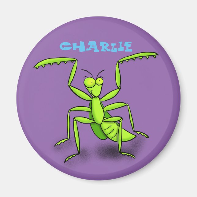 Cute praying mantis cartoon magnet (Front)