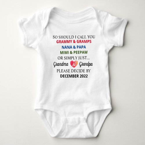 Cute Pregnancy Reveal for Grandparents Baby Bodysuit