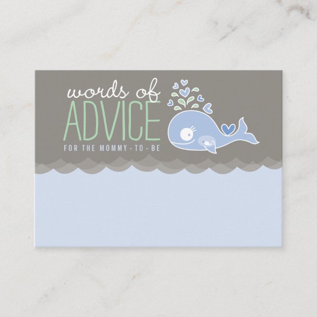 Cute Pregnant Blue Whale Baby Shower Game Mommy Advice Card (Front)