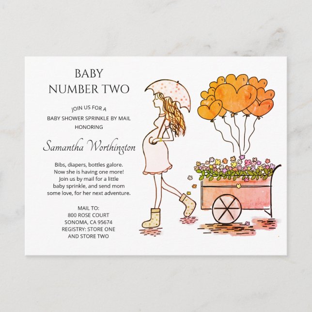 Cute Pregnant Mom Baby Sprinkle Shower By Mail Inv Invitation Postcard (Front)