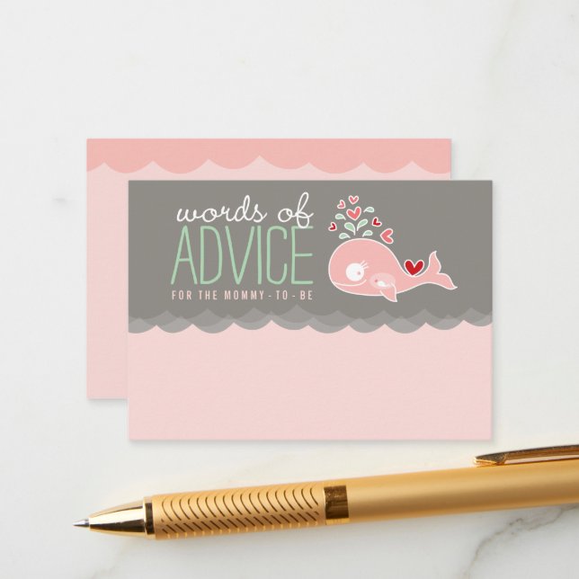 Cute Pregnant Pink Whale Baby Shower Game Mommy Advice Card (Front/Back In Situ)