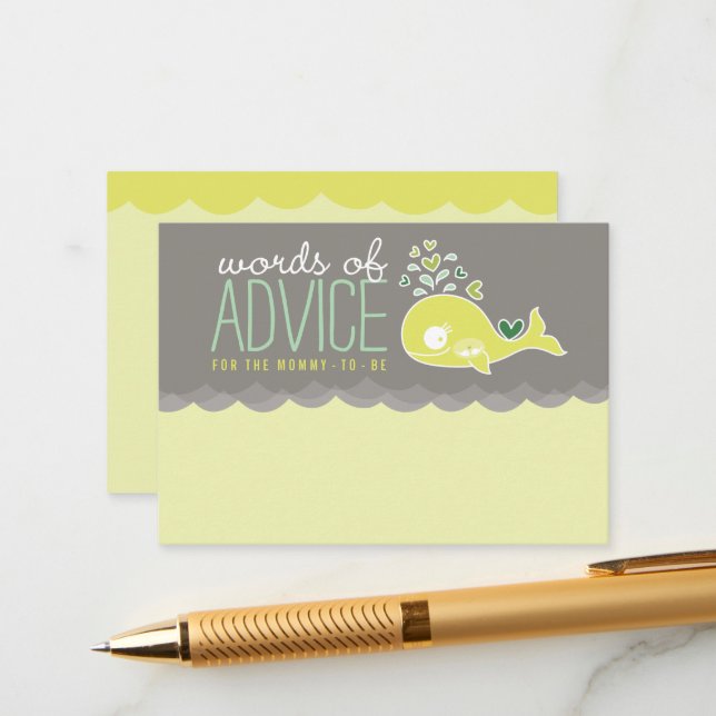 Cute Pregnant Whale Baby Shower Mommy Advice Cards (Front/Back In Situ)