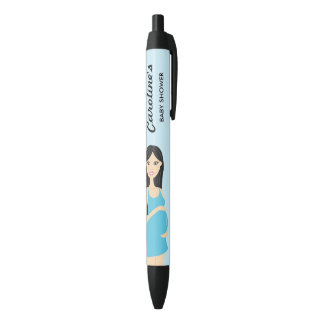Cute Pregnant Woman In Blue Baby Shower Black Ink Pen