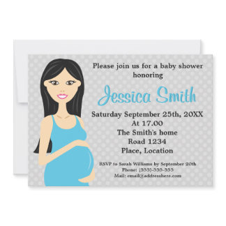 Cute Pregnant Woman In Blue Dress Baby Shower Invitation