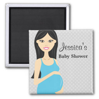 Cute Pregnant Woman In Blue Dress Baby Shower Magnet