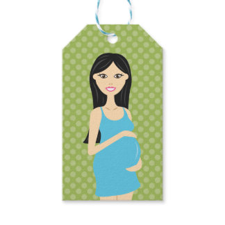 Cute Pregnant Woman In Blue Dress Gift Tags