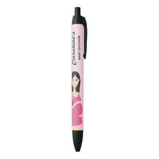 Cute Pregnant Woman In Pink Baby Shower Black Ink Pen