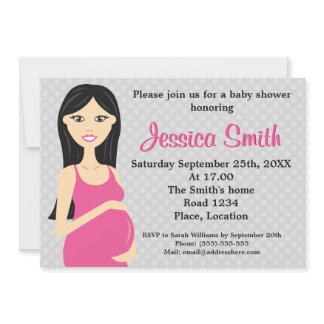 Cute Pregnant Woman In Pink Dress Baby Shower Invitation