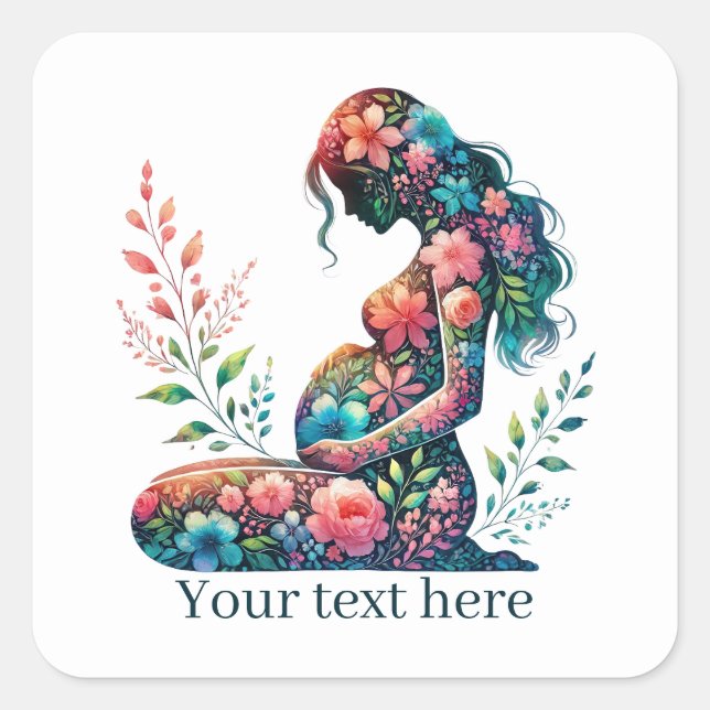 Cute pregnant woman Mommy add text  Square Sticker (Front)