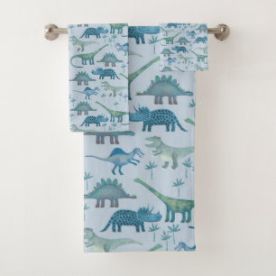 Cute Prehistoric Blue Dinosaur Pattern Bath Towel Set