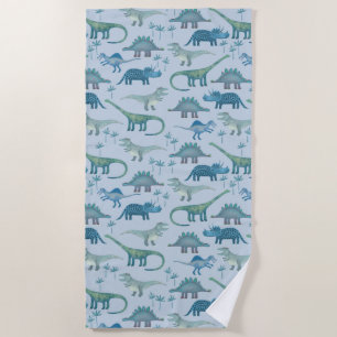 Cute Prehistoric Blue Dinosaur Pattern Beach Towel