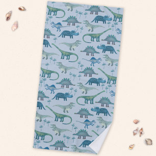 Cute Prehistoric Blue Dinosaur Pattern Beach Towel