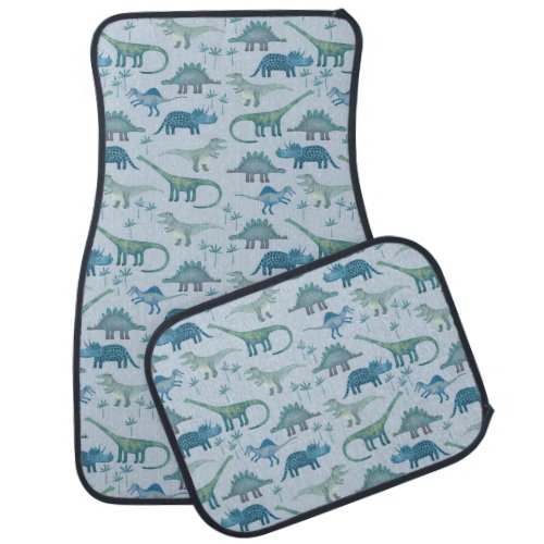 Cute Prehistoric Blue Dinosaur Pattern Car Floor Mat