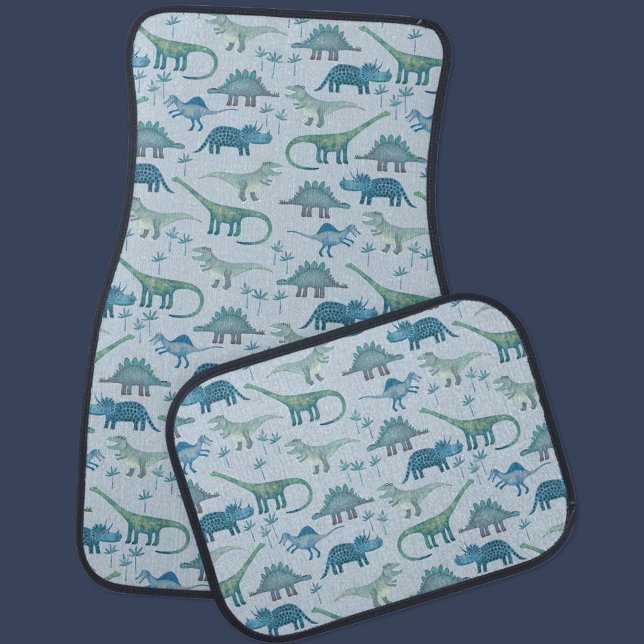 Cute Prehistoric Blue Dinosaur Pattern Car Floor Mat (Dinosaur pattern car mat set)