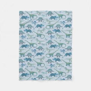 Cute Prehistoric Blue Dinosaur Pattern Fleece Blanket