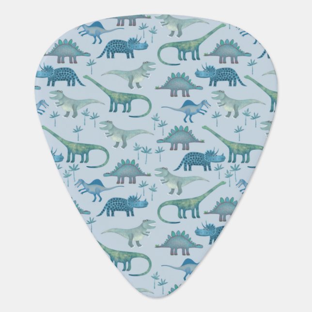 Cute Prehistoric Blue Dinosaur Pattern Guitar Pick (Front)