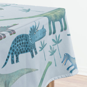 Cute Prehistoric Blue Dinosaur Pattern Tablecloth