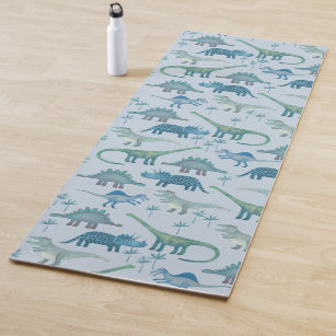 Cute Prehistoric Blue Dinosaur Pattern Yoga Mat