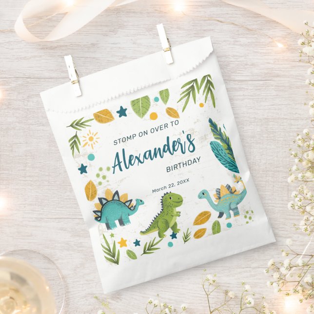 Cute Prehistoric Dinosaur Birthday Kids Favor Bag (Clipped)