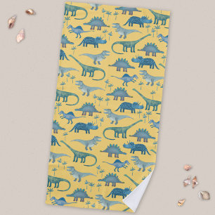 Cute Prehistoric Dinosaur Pattern Yellow Beach Towel