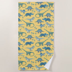 Cute Prehistoric Dinosaur Pattern Yellow Beach Towel