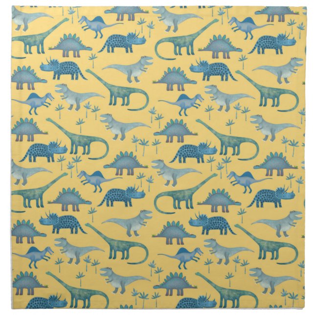 Cute Prehistoric Dinosaur Pattern Yellow Cloth Napkin (Front)