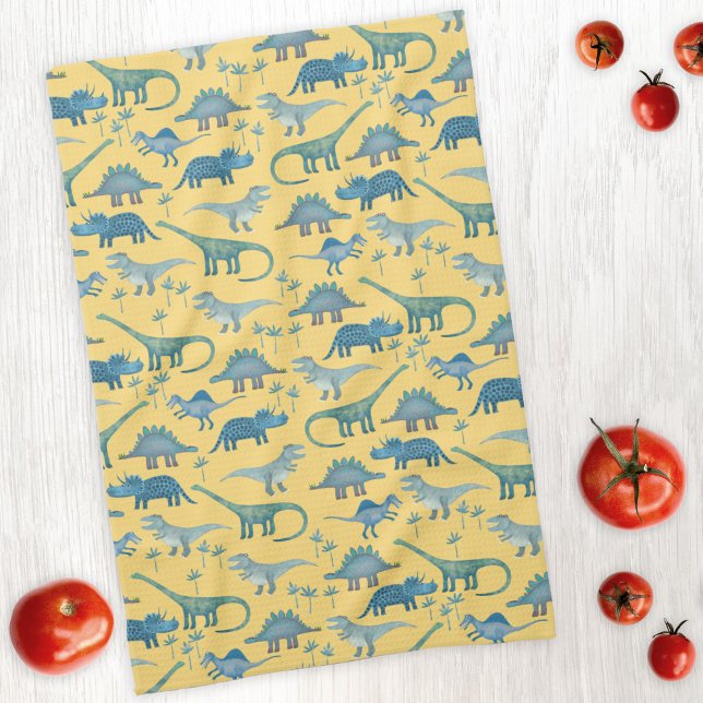 Cute Prehistoric Dinosaur Pattern Yellow Kitchen Towel (Creator Uploaded)