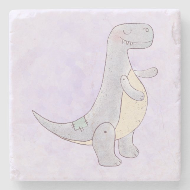Cute Prehistoric Dinosaur Toy Watercolor  Stone Coaster (Front)