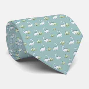 Cute Prehistoric Dinosaurs and Plants Pattern Neck Tie