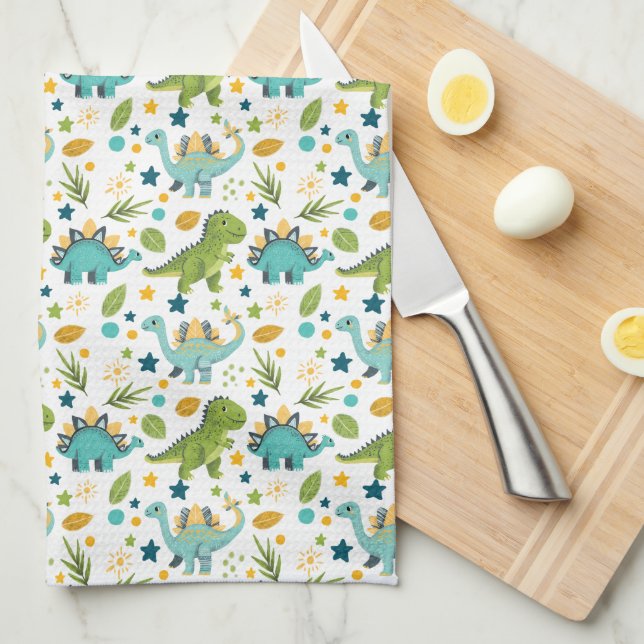 Cute Prehistoric Jurassic T Rex Dinosaur Pattern Kitchen Towel (Quarter Fold)
