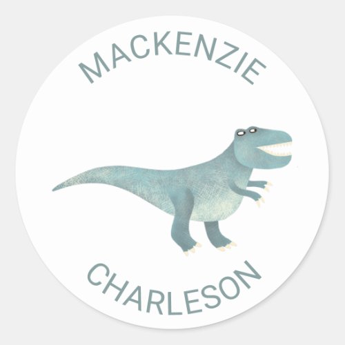 Cute Prehistoric T_Rex Dinosaur Personalized Kids Classic Round Sticker