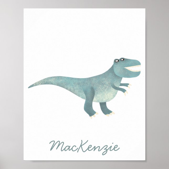 Cute Prehistoric T-Rex Dinosaur Personalized Poster (Front)