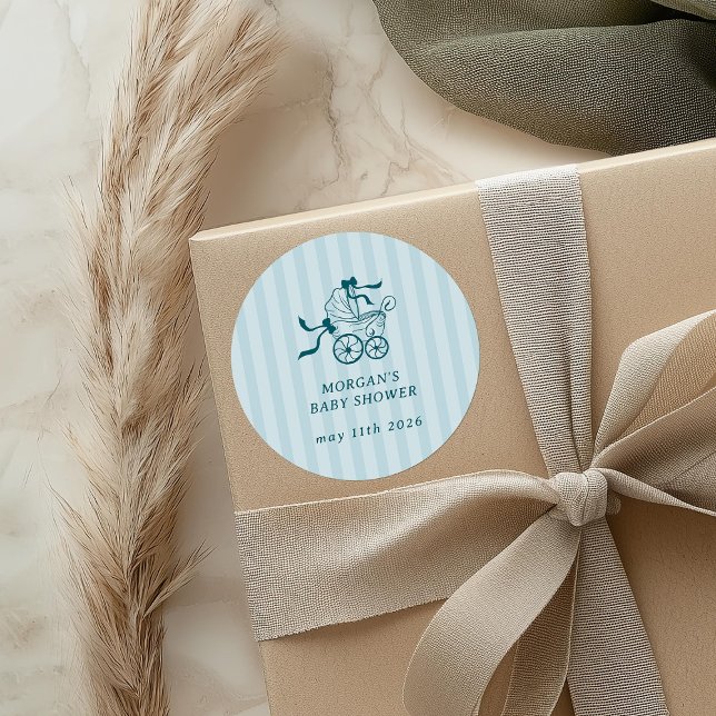 Cute Preppy Baby Stroller Baby Shower Classic Round Sticker (Creator Uploaded)