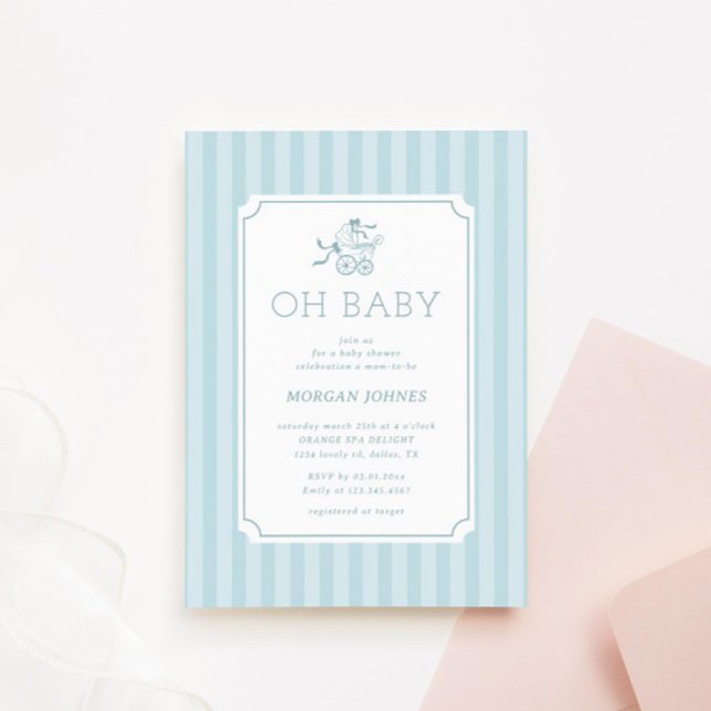 Cute Preppy Baby Stroller Baby Shower Invitation (Creator Uploaded)