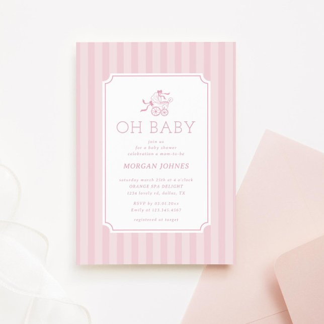 Cute Preppy Baby Stroller Baby Shower Invitation (Creator Uploaded)