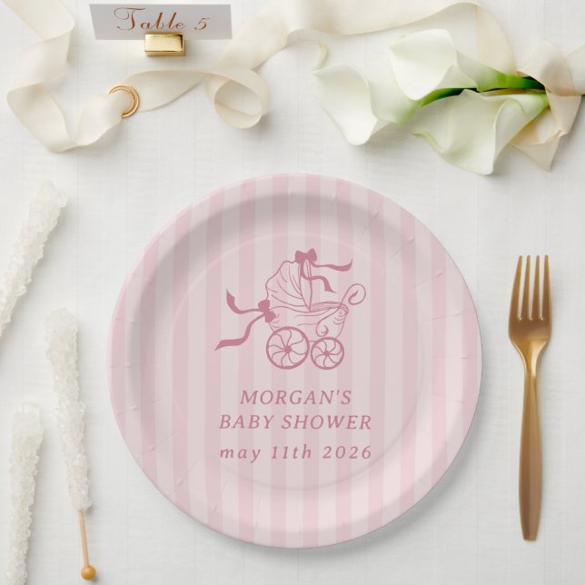 Cute Preppy Baby Stroller Baby Shower Paper Plates (Wedding)