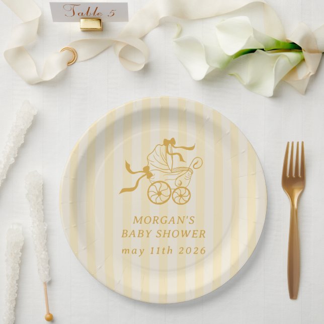 Cute Preppy Baby Stroller Baby Shower Paper Plates (Wedding)