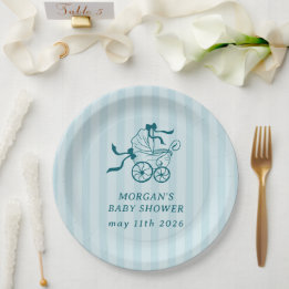 Cute Preppy Baby Stroller Baby Shower Paper Plates