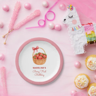 Cute Preppy Berry First Birthday Strawberry Paper Plates