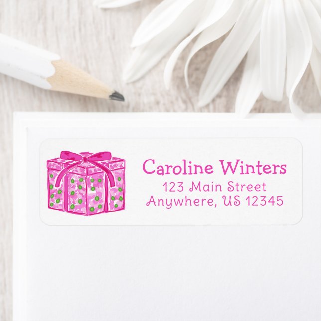 Cute Preppy Christmas Pink & Green Present Address Label (Insitu)