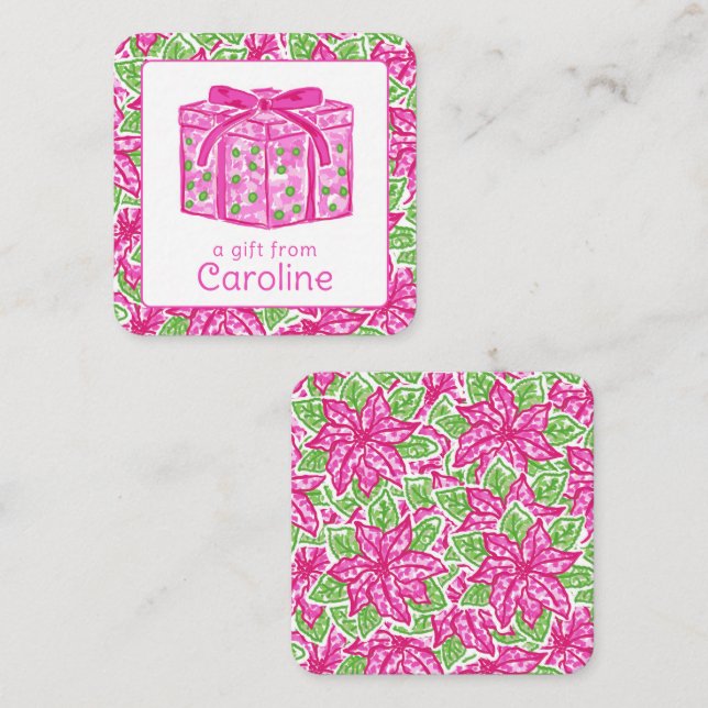 Cute Preppy Christmas Pink Green Present Enclosure Note Card (Front/Back)