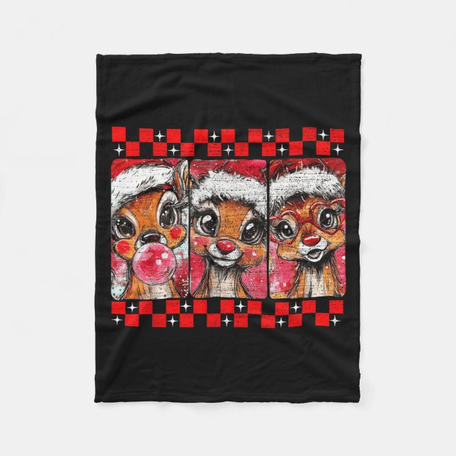 Cute Preppy Christmas,reindeer Brushstrokes Funny  Fleece Blanket (Front)