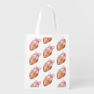 Cute preppy football fall women bow watercolor grocery bag