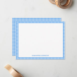 Cute Preppy Light Blue Gingham Border Personalized Note Card