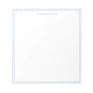 Cute Preppy Light Blue Gingham Plaid Personalized Notepad