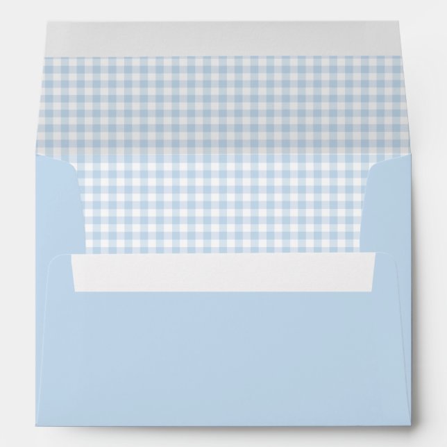 Cute Preppy Light Blue Gingham Return Address Envelope (Back (Bottom))