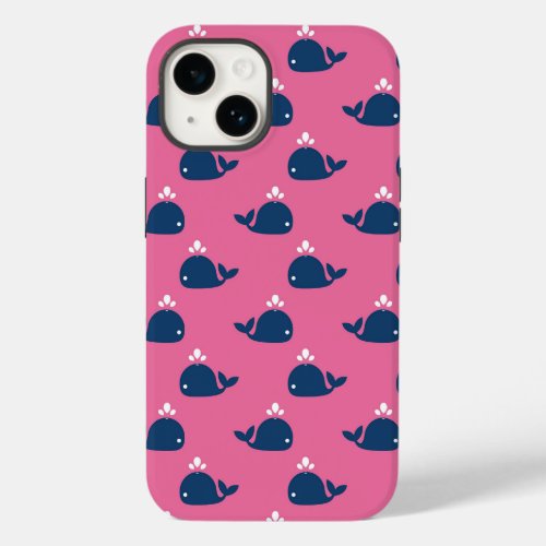 Cute Preppy Nautical Whale in Pink and Navy Blue Case_Mate iPhone 14 Case