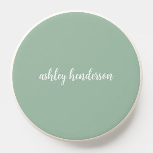 Cute Preppy Pastel Green Monogram Full Name PopSocket