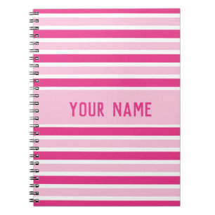Cute Preppy Pink and White Stripes Name Notebook